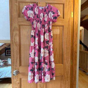 Yuna Girls Floral Dress Shirred Puffy Sleeves Size L/XL